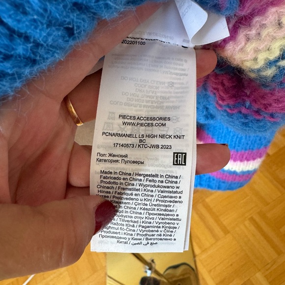 PIECES women color bloc knit long sleeves sweater crew neck size medium - Picture 7 of 12